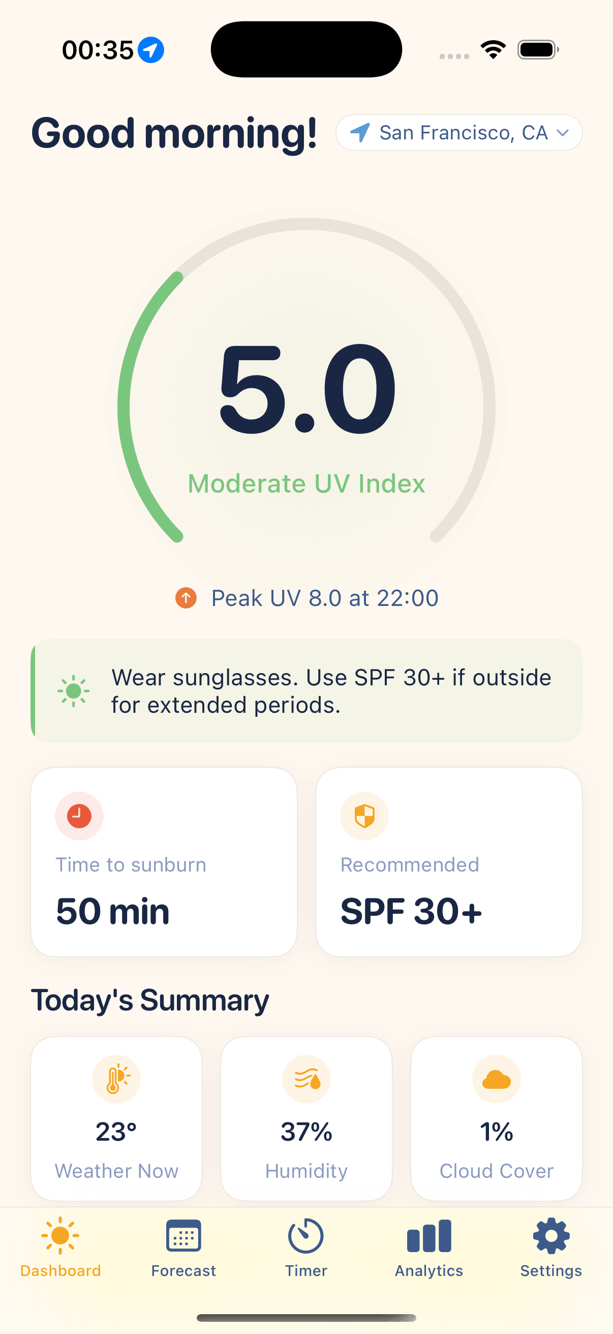 UVwise Dashboard — real-time UV gauge and weather